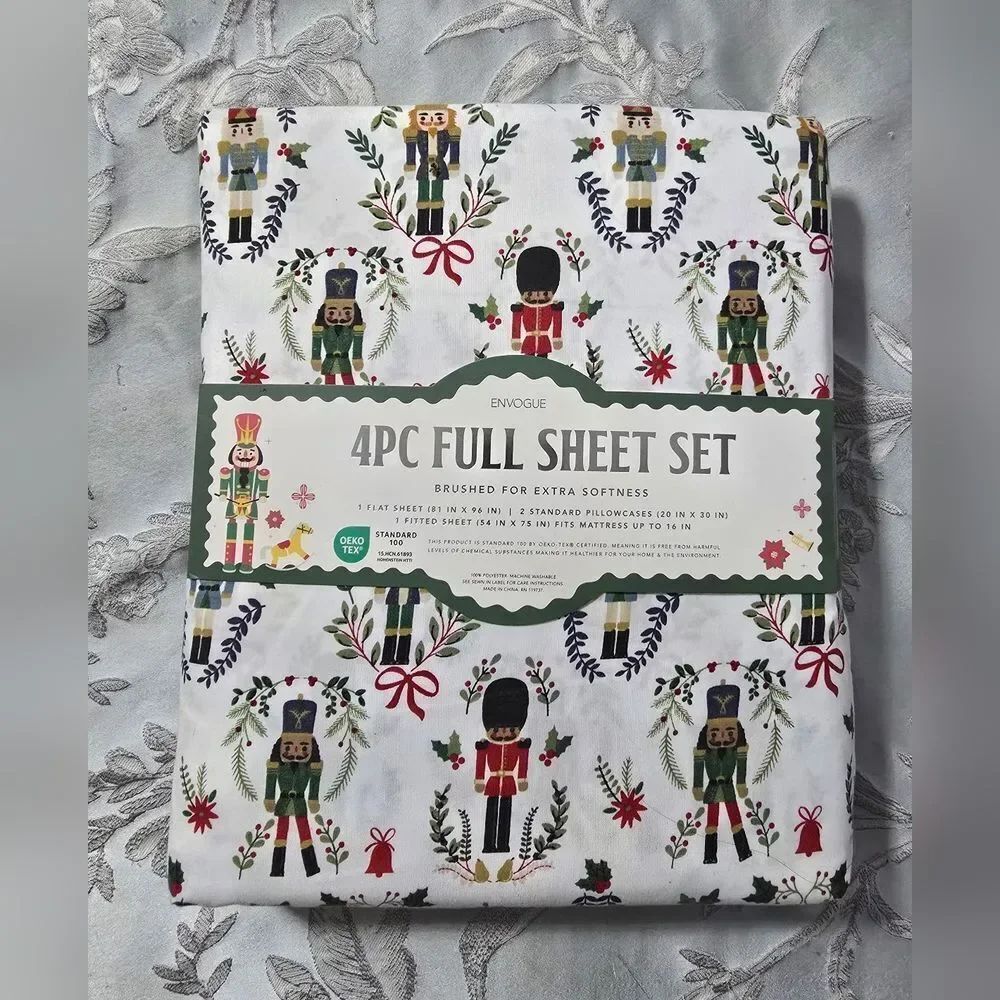 Envogue Full Size NUTCRACKERโSheet Set - Christmas Holiday 4-pc set, New